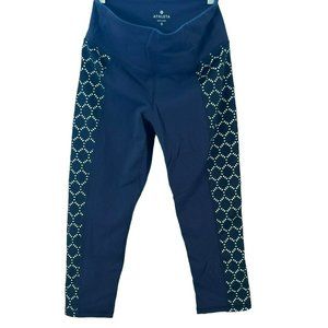 Athleta Women's Navy Blue Chaturanga Cropped Eyelet Leggings Size Small Mid Rise